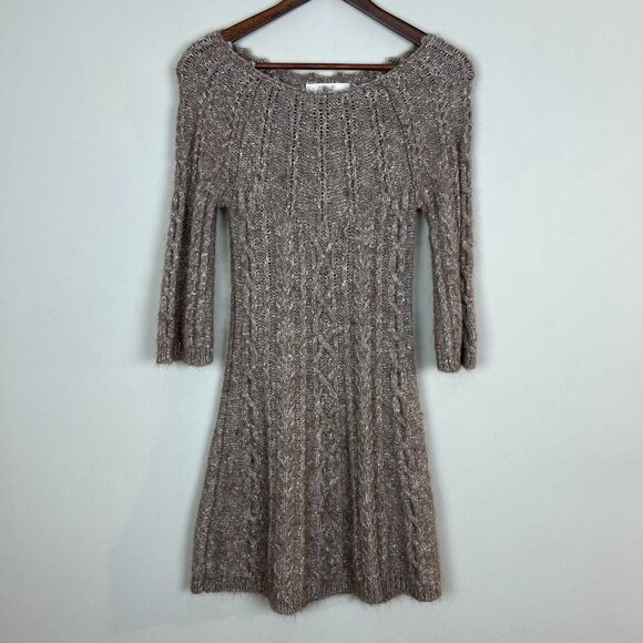Between Me & You Sweater Dress Small A-Line Open Knit 3/4‎ Sleeve Wool Alpaca S - Picture 1 of 11
